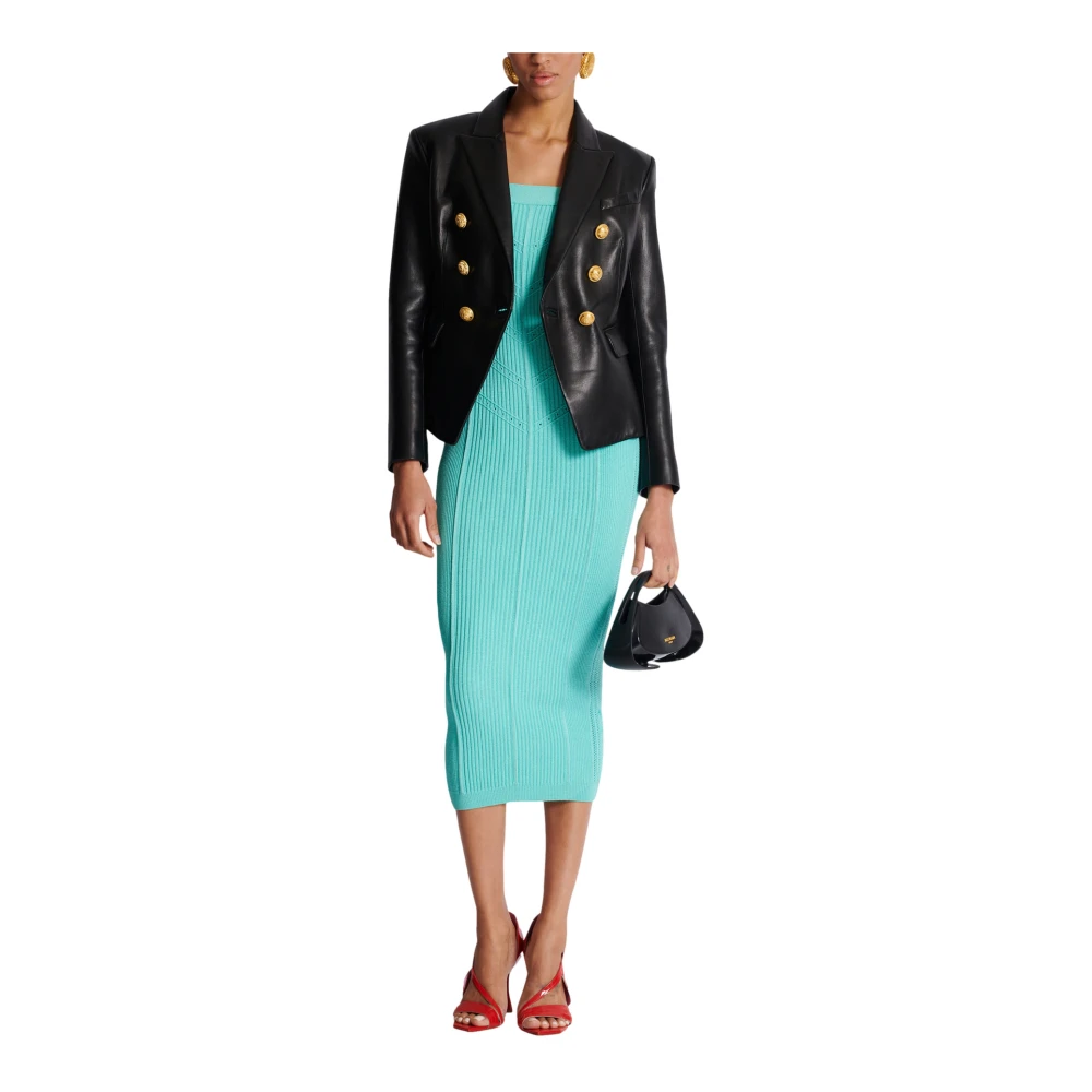 Balmain Gebreide midi-jurk met dubbele bandjes Blue Dames
