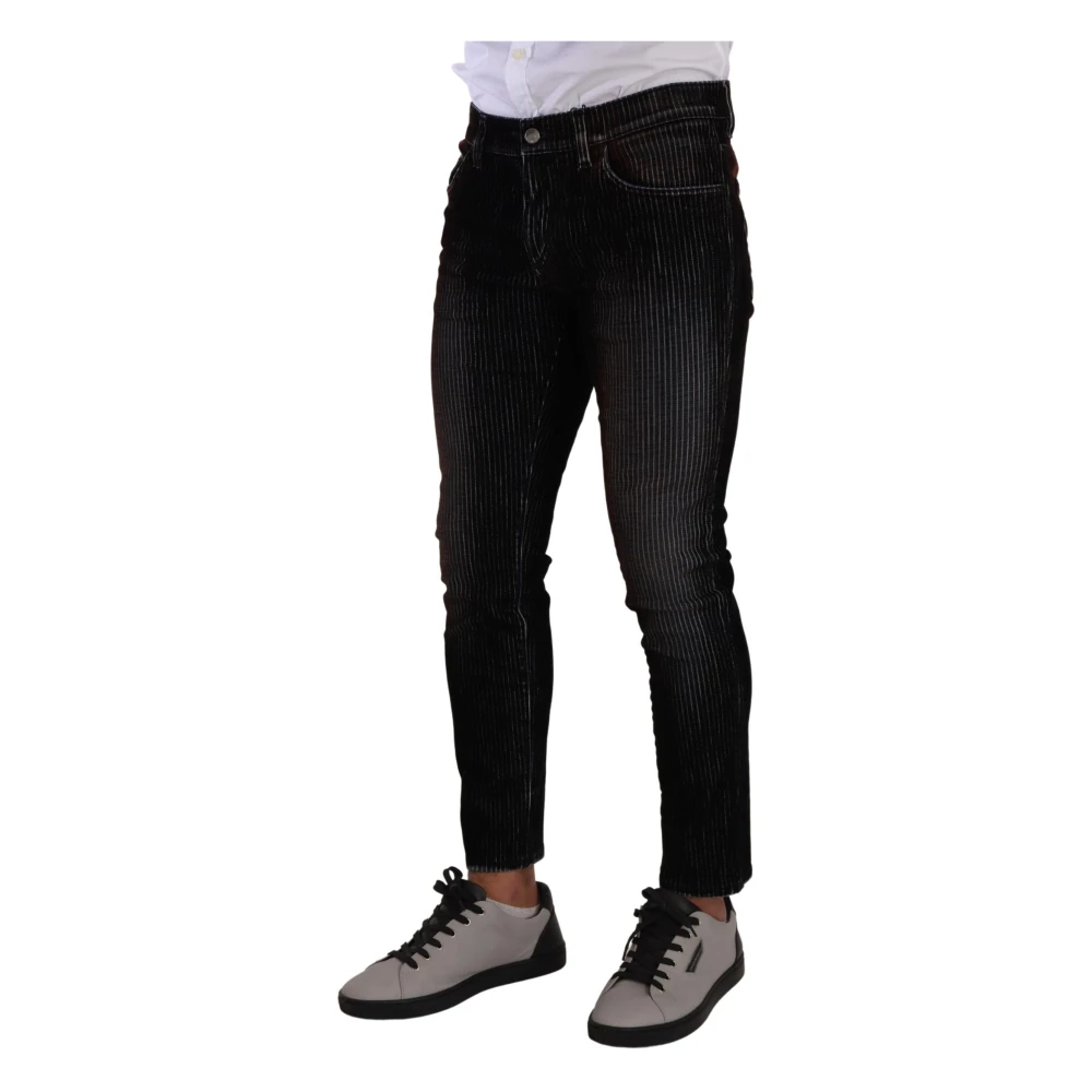 Dolce & Gabbana Elegant Gestreepte Zwarte Slim Fit Denim Black Heren