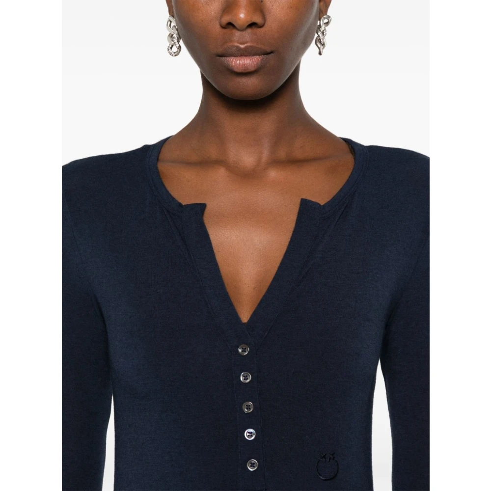 pinko Blauwe Trui met V-hals en Geborduurd Logo Blue Dames