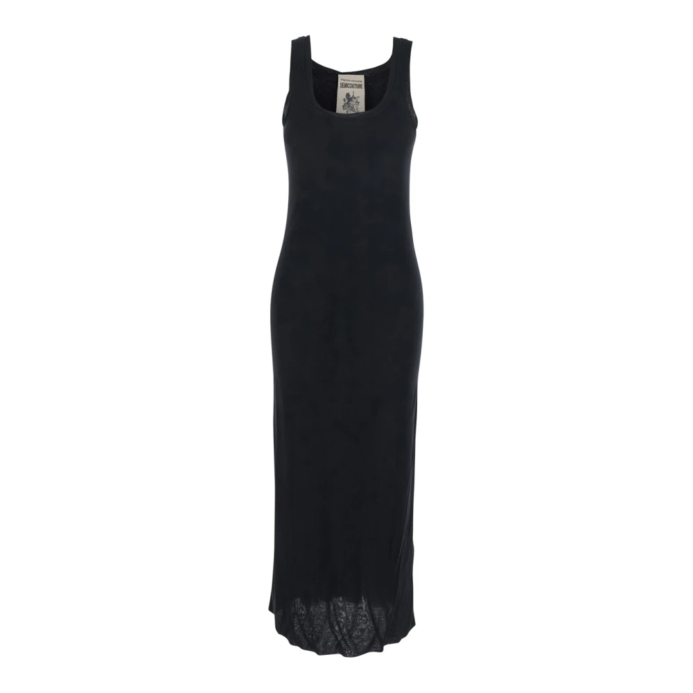 Semicouture Zwarte Mouwloze U-Hals Modale Jurk Black Dames