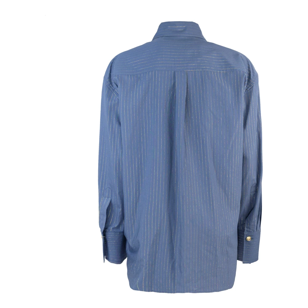 A Paper Kid Blauwe Microgessata Lurex Shirt Blue Dames