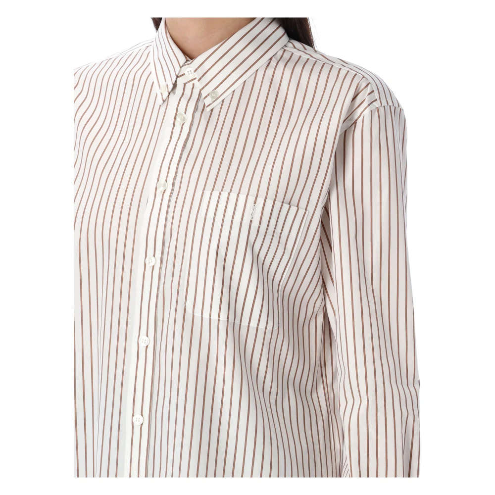 Saint Laurent Gestreept Katoenen Cassandre Shirt White Dames
