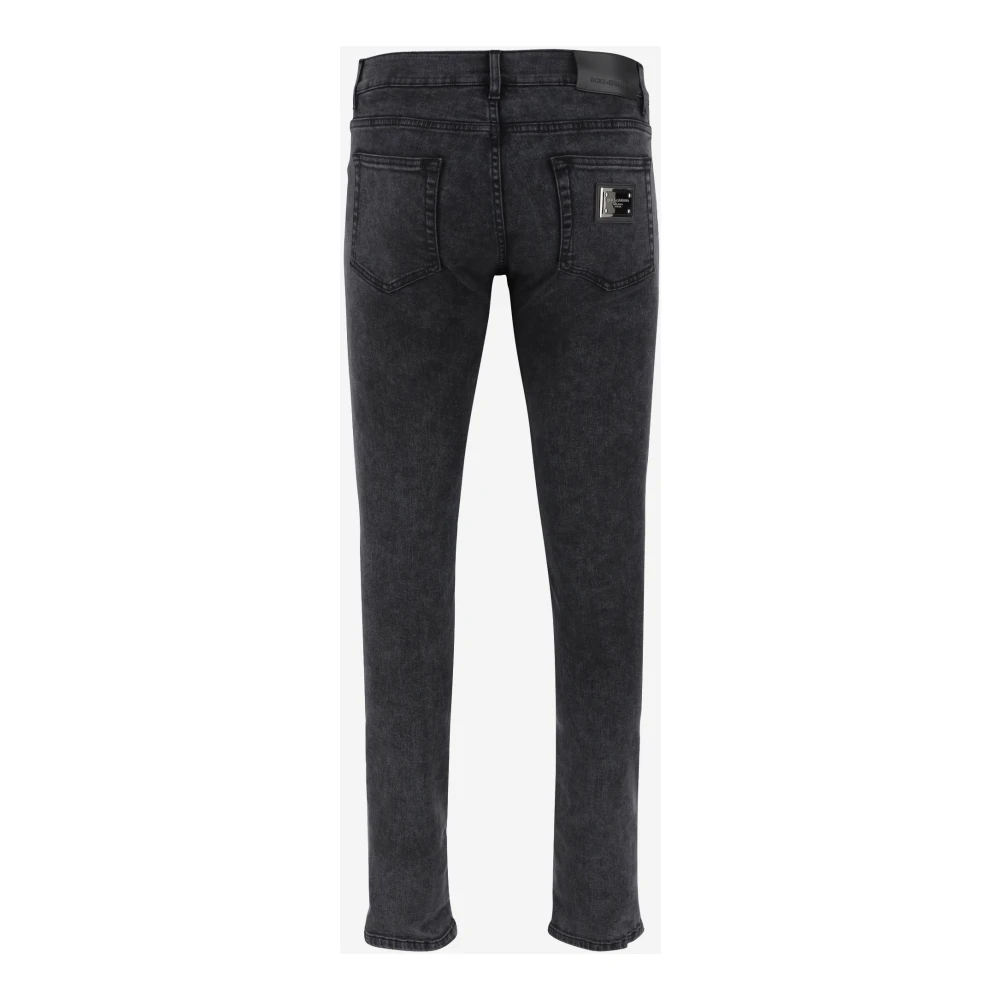 Dolce & Gabbana Zwarte Skinny Logo Jeans Stretch Katoen Black Heren