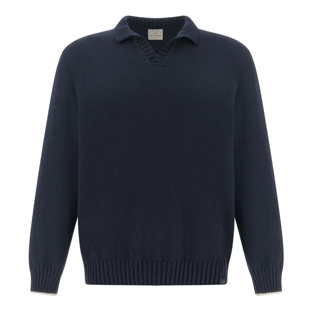 Paul & Shark Men's Blue Open-Collar Polo Shirt - V-Neck Knitwear - Xl - Knitwear