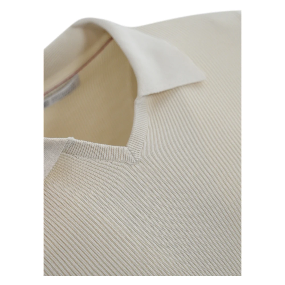 BRUNELLO CUCINELLI Gebreide katoenen poloshirt wit Beige Heren
