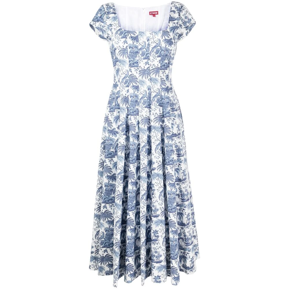 Staud Grafische Print Vierkante Hals Geplooide Jurk Multicolor Dames