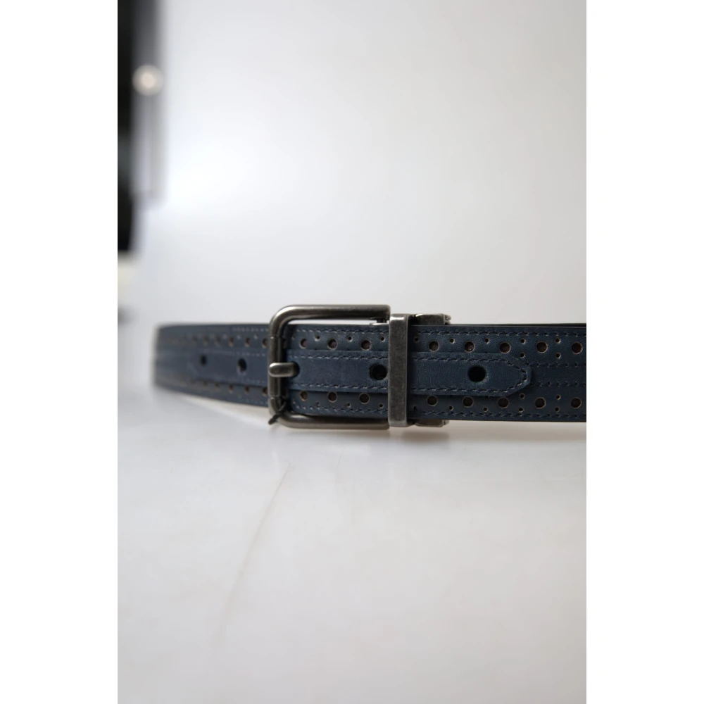 Dolce & Gabbana Blauwe Geperforeerde Metalen Gesp Riem Blue Heren