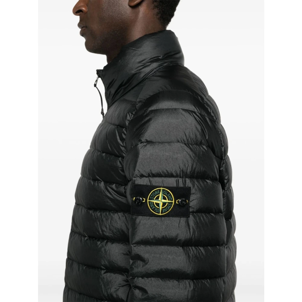 Stone Island Zwarte Nylon Gewatteerde Jas Black Heren