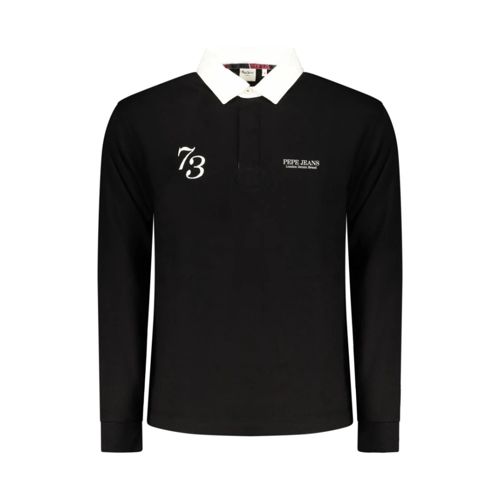 Pepe Jeans Men's Black Polo Shirts, 2XL, Long-Sleeved Polo Shirt