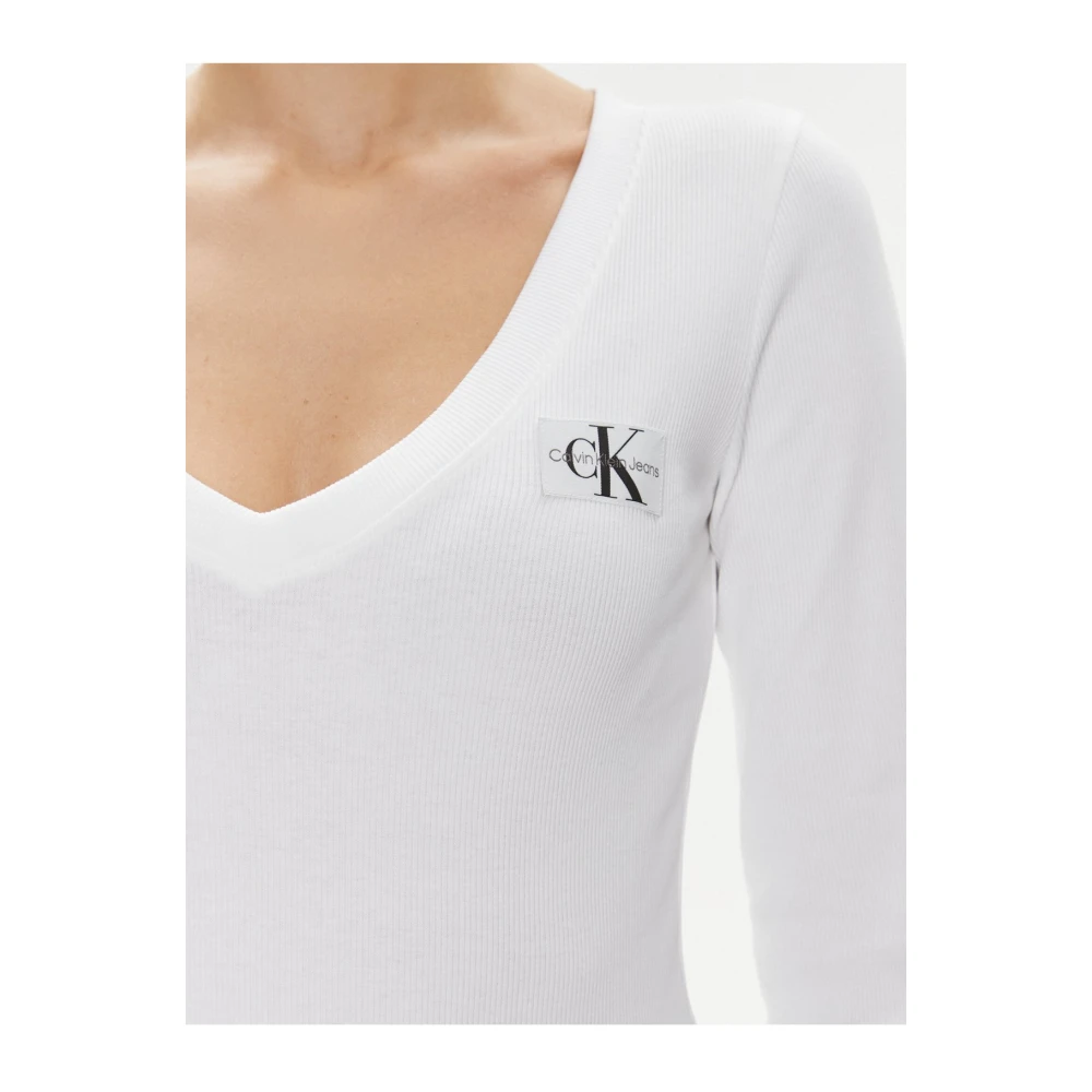 Calvin Klein Geribbeld T-shirt met lange mouwen White Dames