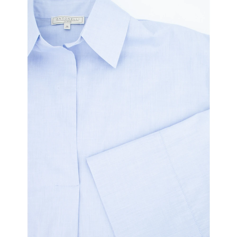 Antonelli Firenze Katoenen Poplin V-hals Shirt Blue Dames