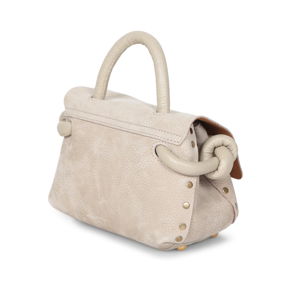 Zanellato Elegante Tortora Suède Tas met Gouden Draaislot Beige Dames