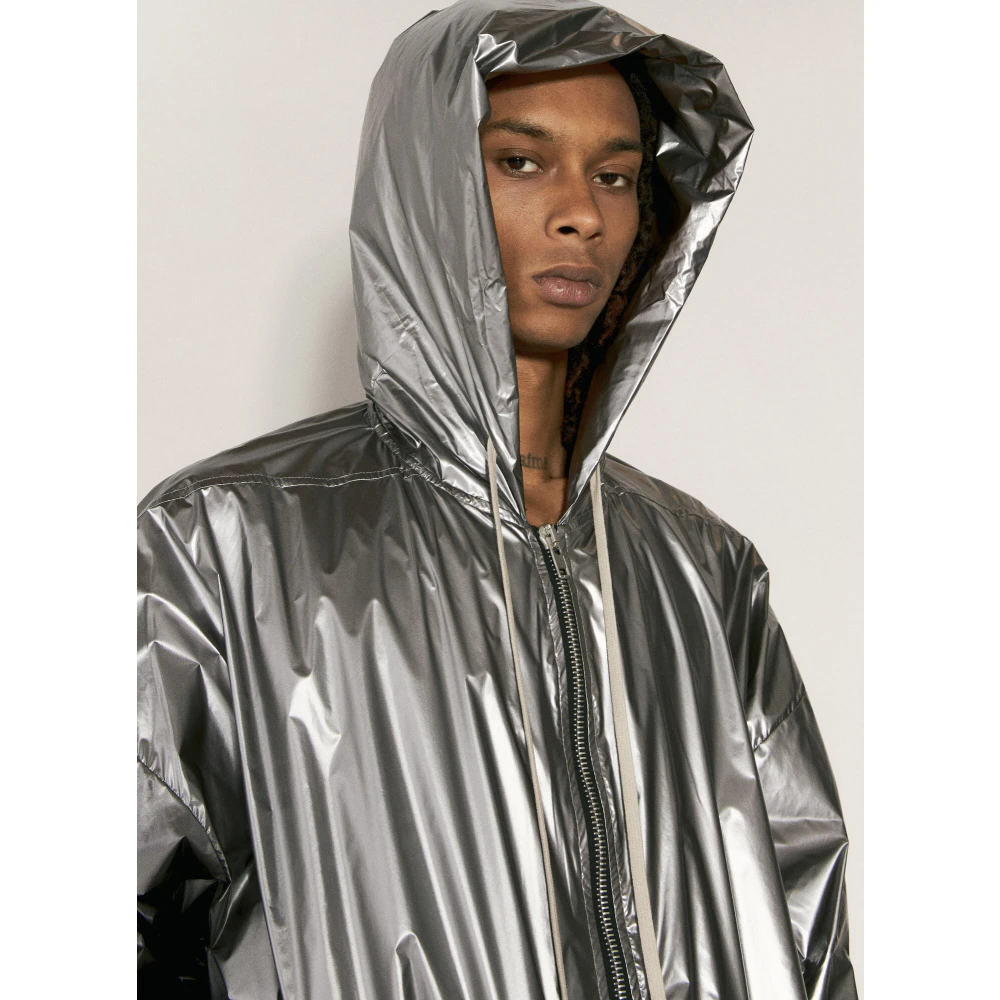 Rick Owens Foil Finish Hooded Jacket Gray Heren