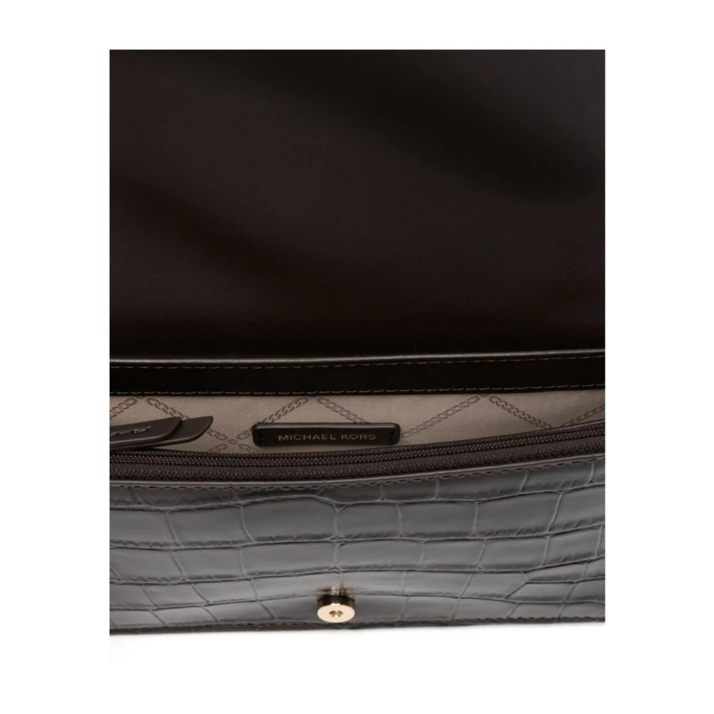 Michael Kors Bruin Leren Schoudertas Krokodileffect Brown Dames