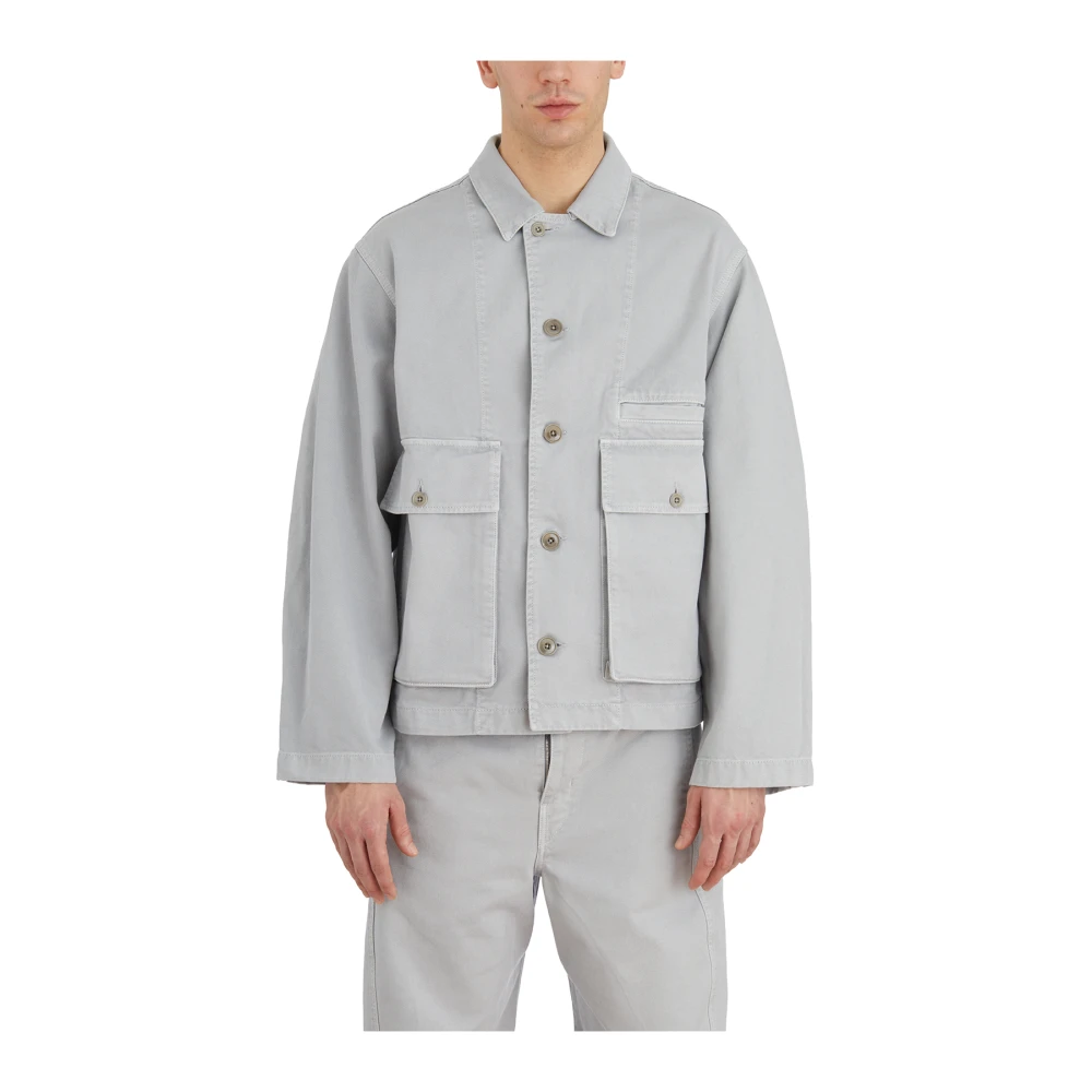 Lemaire Katoenen Boxy Jas Blue Heren