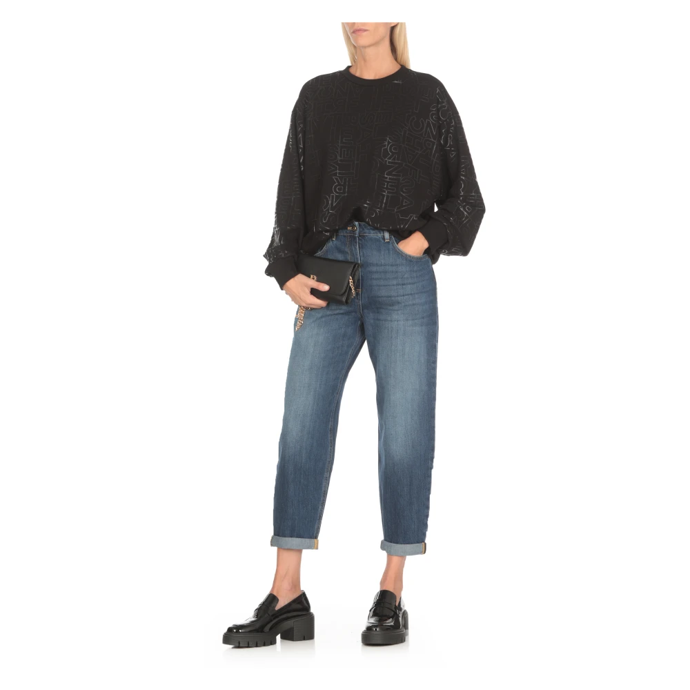 Elisabetta Franchi Zwarte Katoenen Sweatshirt met Ronde Hals Black Dames