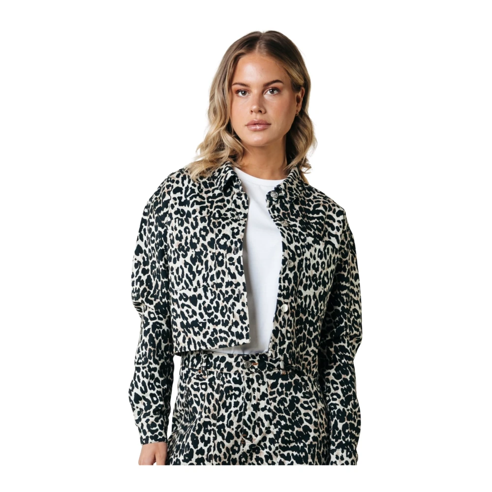 Colourful Rebel Leopard Cropped Denim Blouse Multicolor Dames