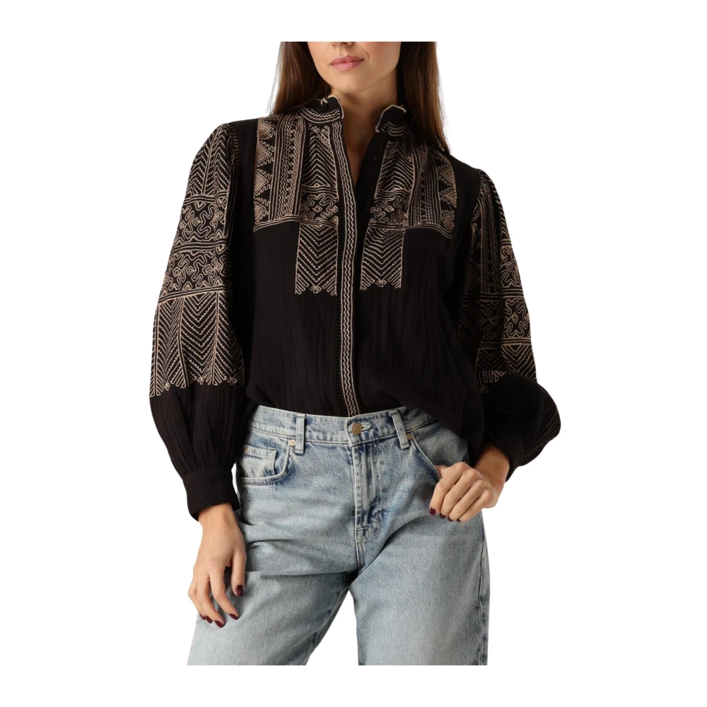 Antik batik Zwarte Geborduurde Svetlana Blouse Black Dames