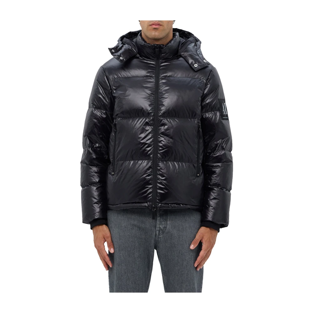 Emporio Armani Zwarte Puffer Hooded Jas Black Heren