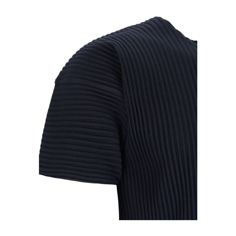 Issey Miyake Navy Blauw Geribbeld Crew Neck T-shirt Blue Heren