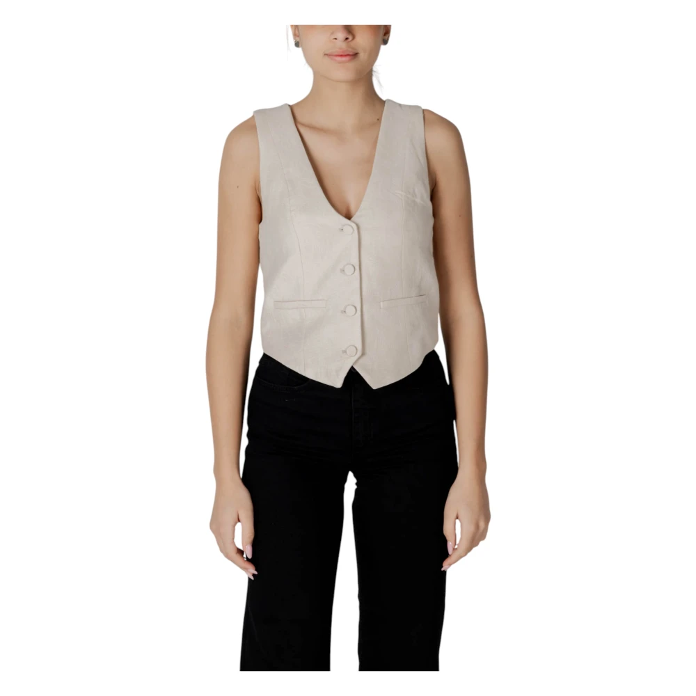Desigual Women's Beige Vests,, Stylish Vest Cotton Blend Medium