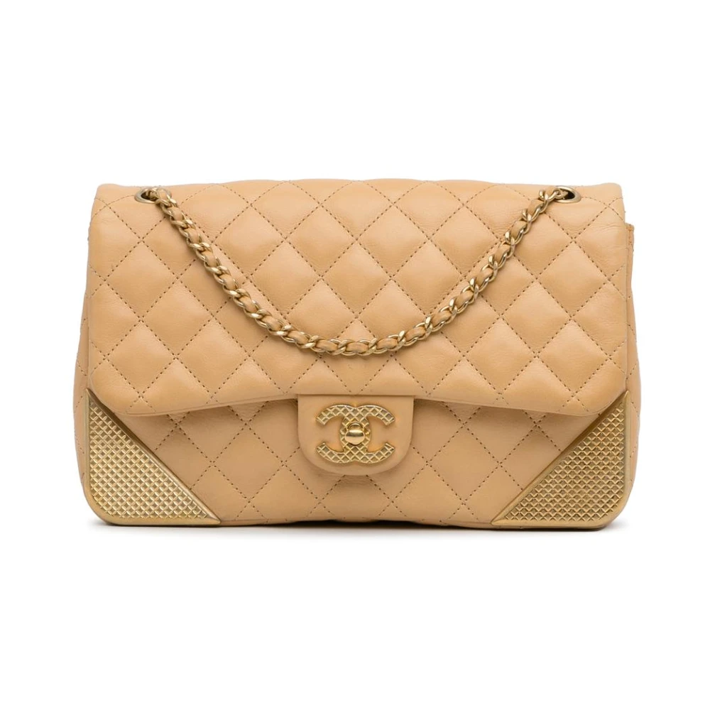 Chanel Vintage Women's Yellow Pre-Owned Quilted Leather Shoulder Bag With Chain Strap Designer Handbag