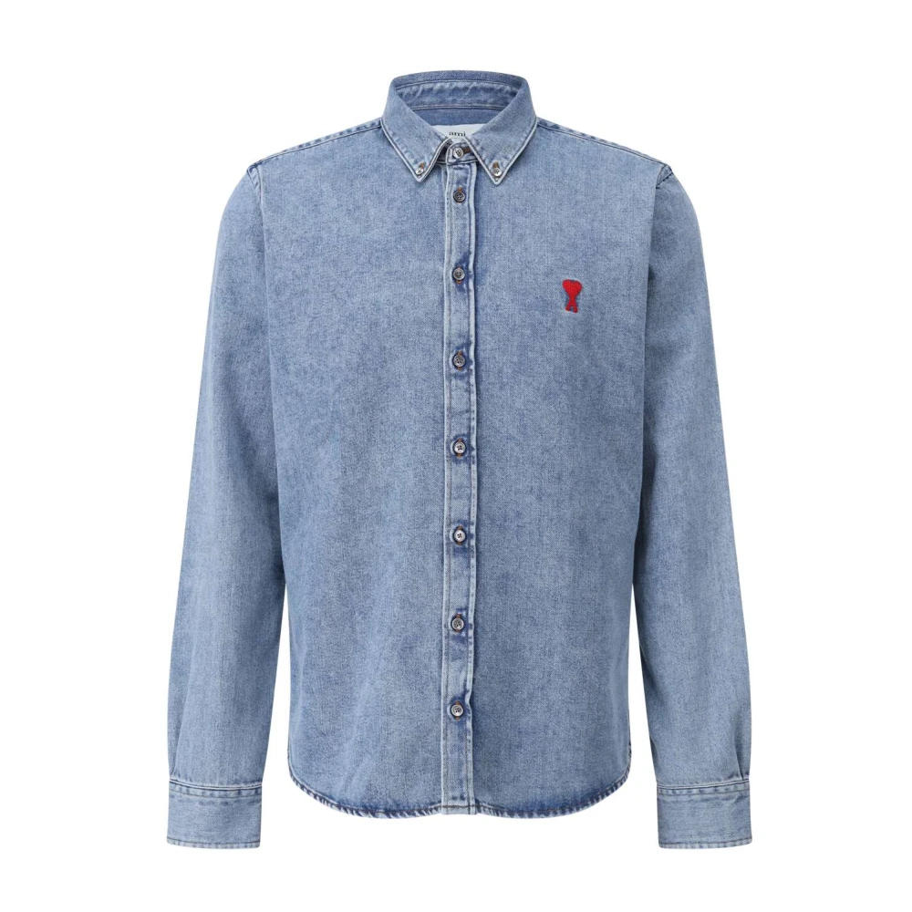 Ami Paris Denim Overhemd met Logo Borduursel Blue Heren
