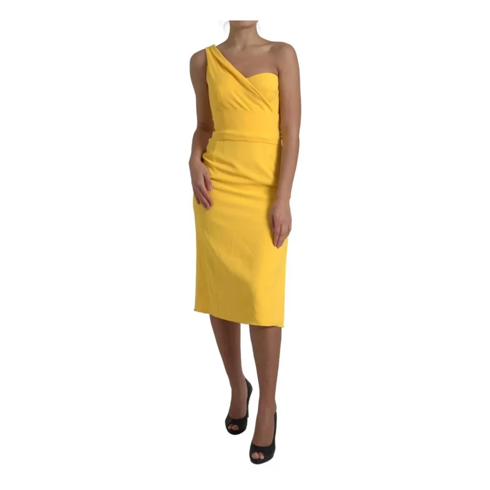Dolce & Gabbana Gele One Shoulder Pencil Jurk Yellow Dames
