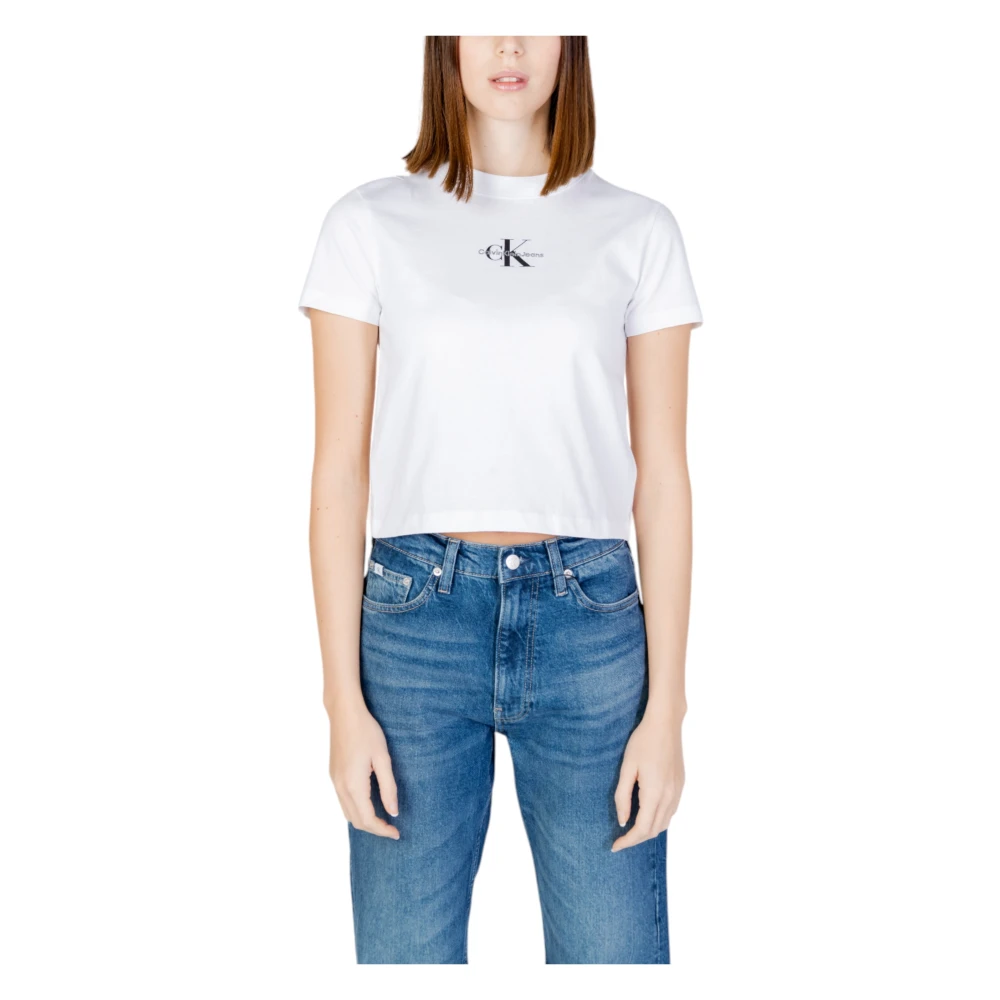 Calvin Klein Jeans Women's White Cotton Round Neck T-Shirt