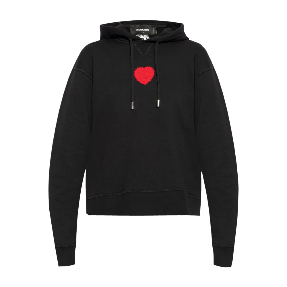 Dsquared2 Zwarte Katoenen Hart Patch Hoodie Black Dames