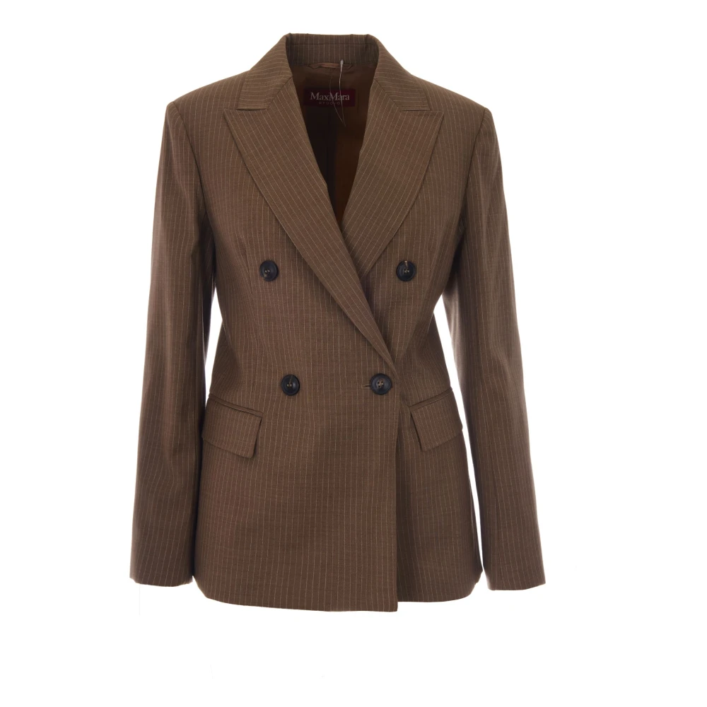Max Mara Studio Vrouw Bruin Jassen Dames, M, Wol, Mico Double-Breasted Jas
