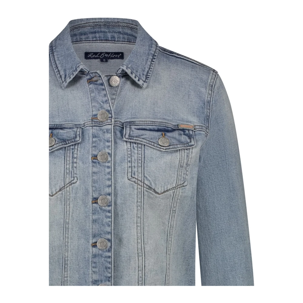 Red Button Bleach Denim Jack Blue Dames