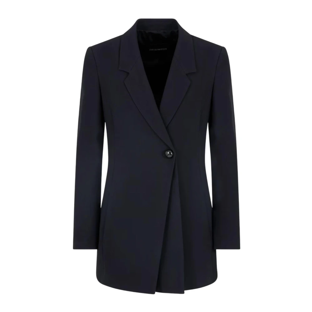 Emporio Armani Zwarte Satijnen Jas Enkele Knoopsluiting Black Dames