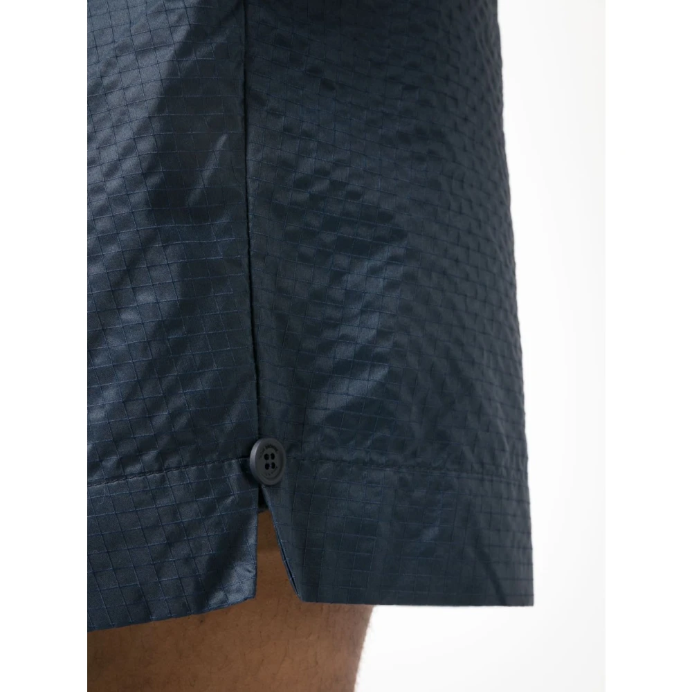Thom Browne Blauwe Ripstop Shorts met Reflecterende 4-Bar Print Blue Heren