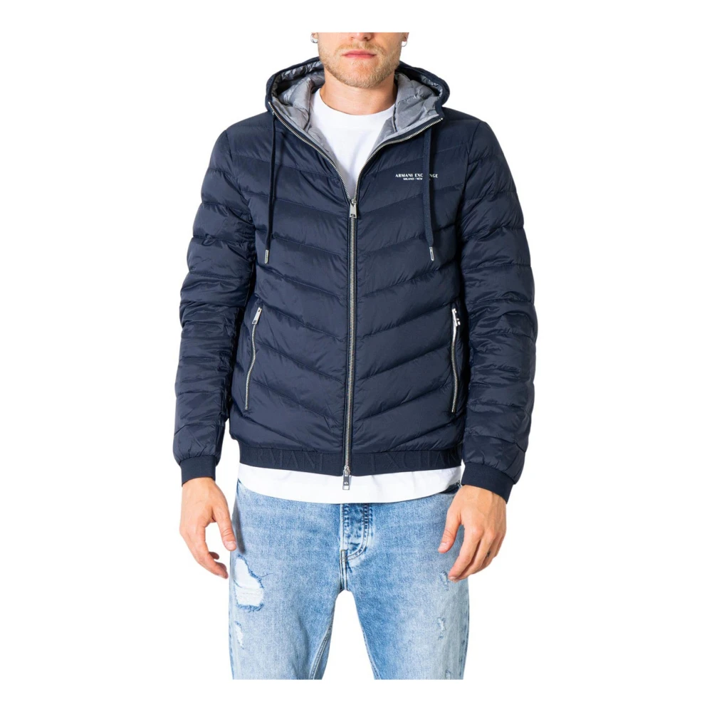 Armani Exchange Men's Blue Down Jackets, S, Hooded Jacket For