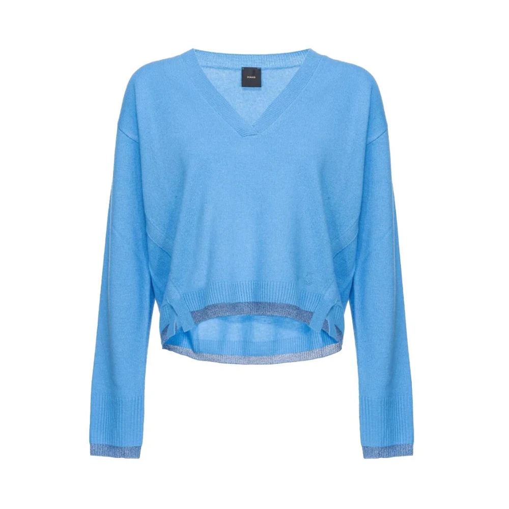 Pinko Vierkante V-hals Trui met Lange Mouwen Blue Dames
