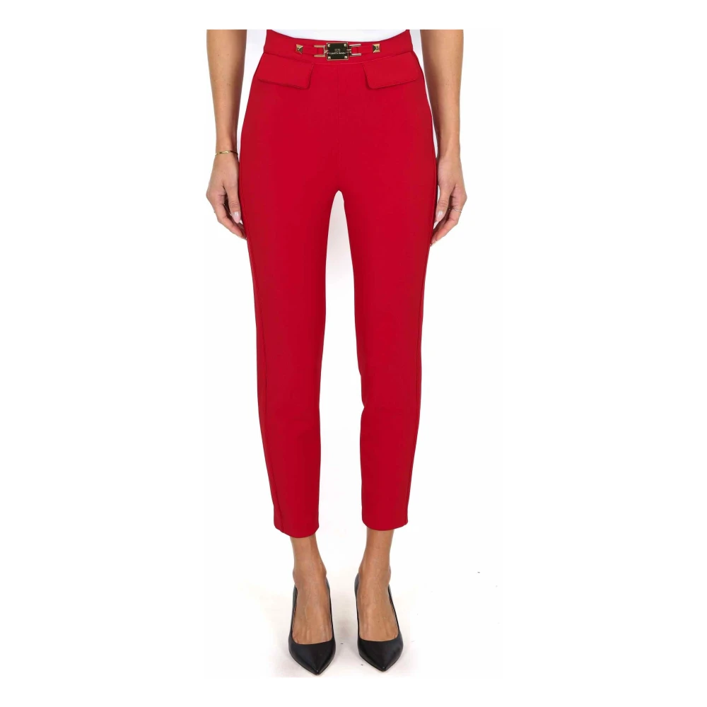 Elisabetta Franchi Rode Stretch Crepe Cigaretbroek Red Dames