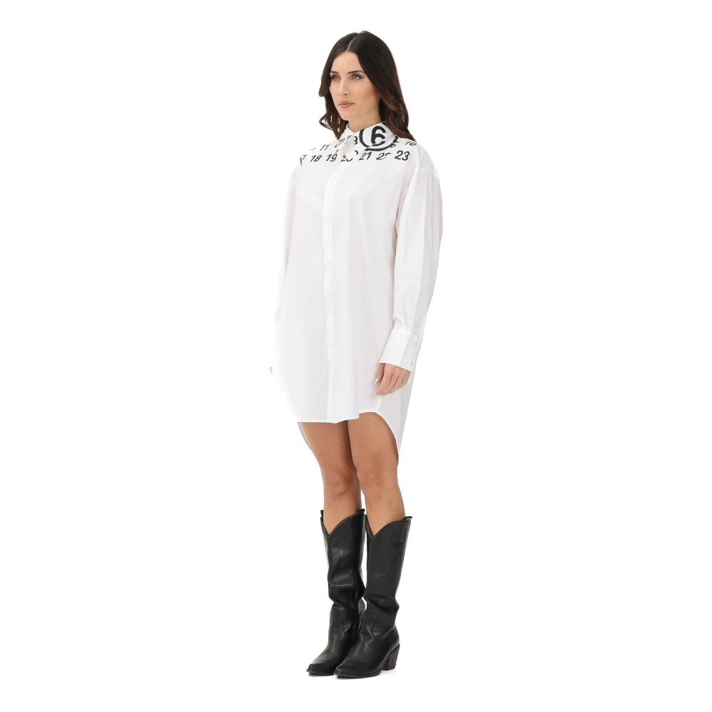 Maison Margiela Vrouw Wit Kleedjes Dames, M, Katoen, Overhemdjurk Met Kraag En Logoprint