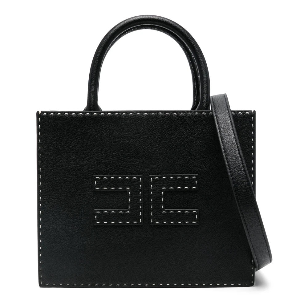 Elisabetta Franchi Zwarte Leren Handtas 110 Borsa Black Dames