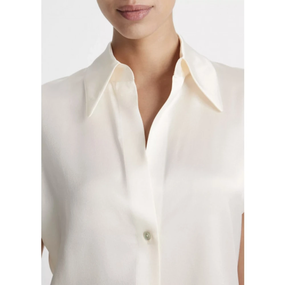 Vince Zijden blouse met kapmouwen en gerimpelde achterkant Beige Dames