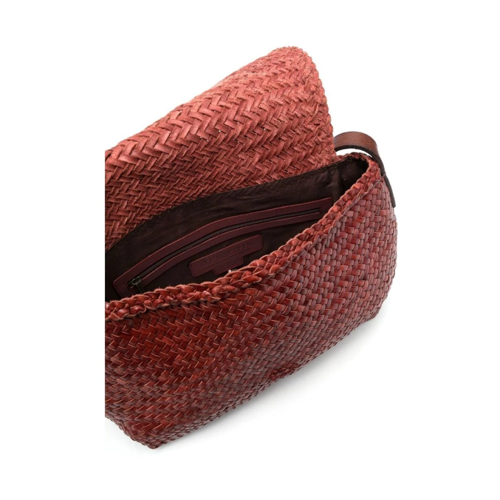 Dragon Diffusion Rode Klei Leren Geweven Schoudertas Red Dames