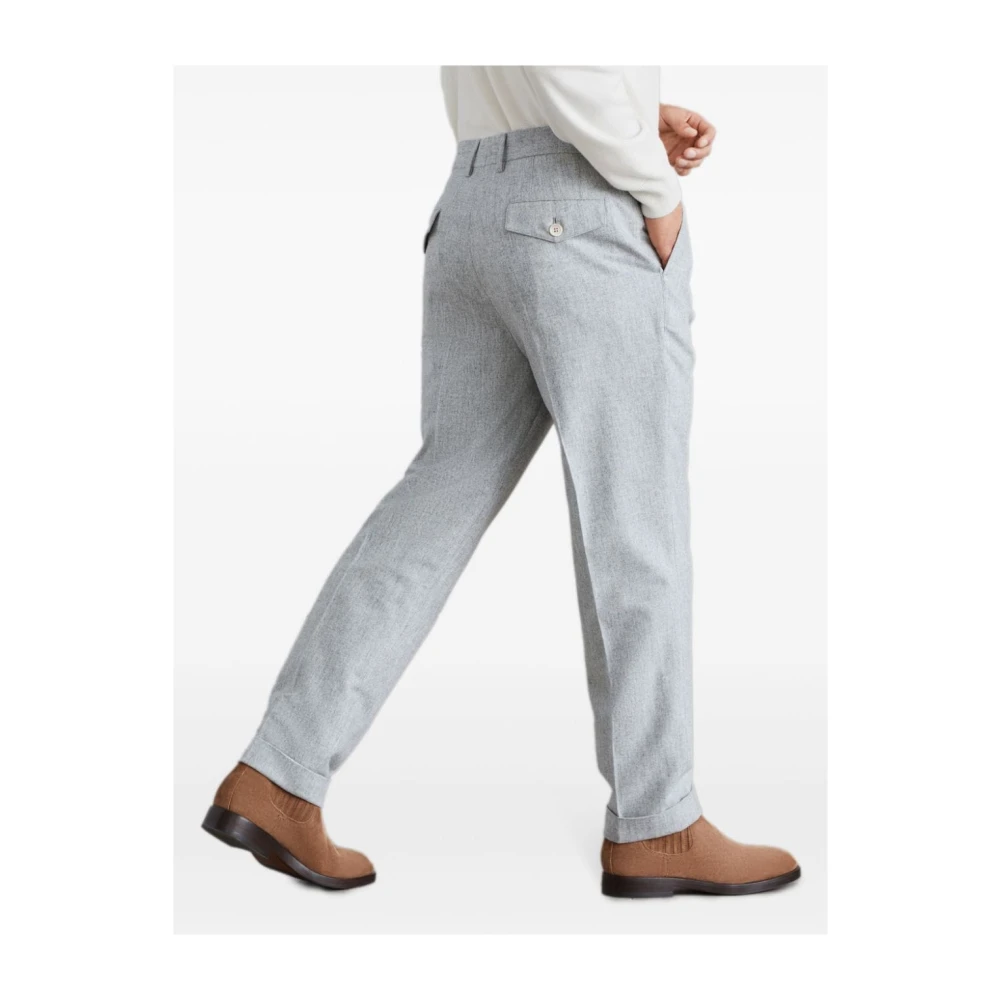 BRUNELLO CUCINELLI Grijze Wollen Broek met Persplooi Gray Heren