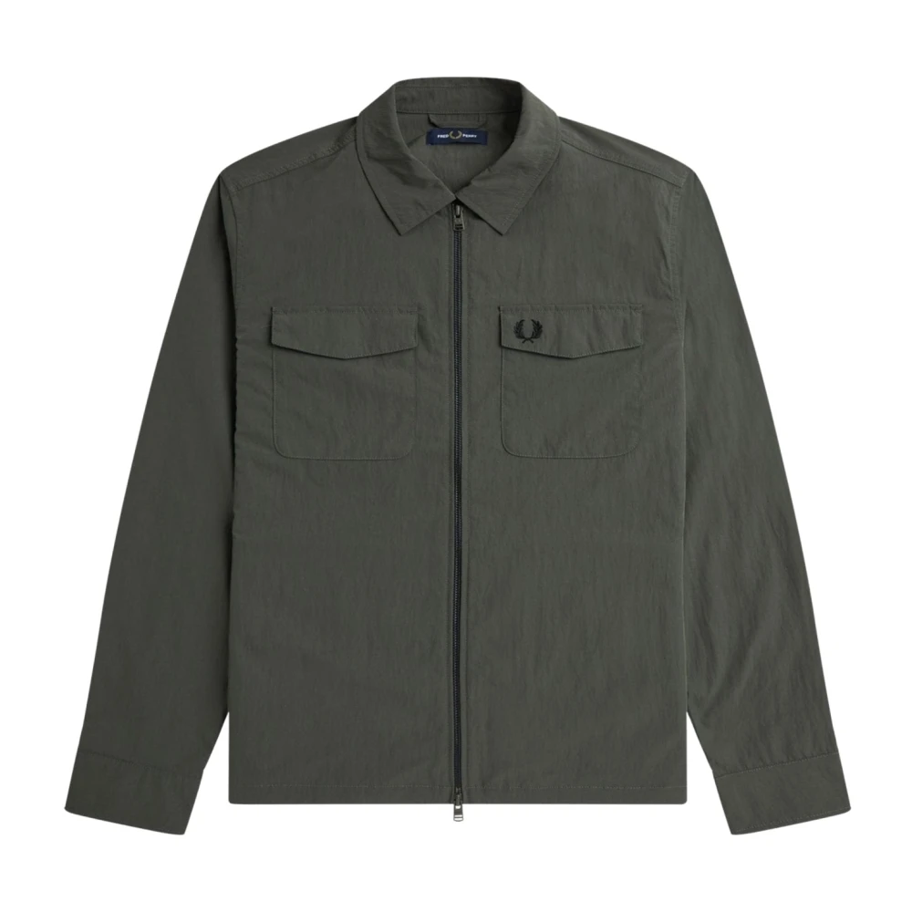 Fred Perry Heren Zip Overshirt Jas Green Heren