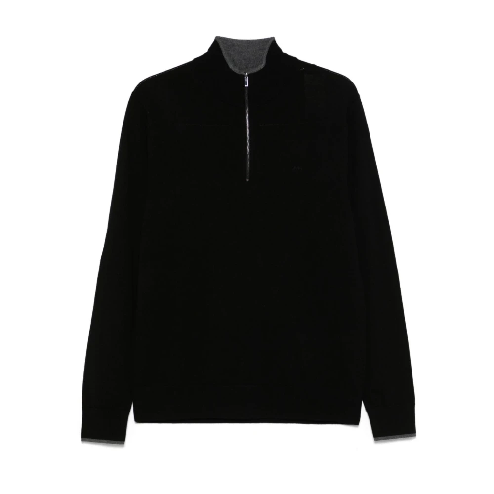 Michael Kors Men's Black Zip-Throughs, 2XL, Wool Jumper With Logo Embroidery
