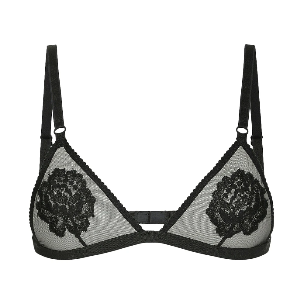 Dolce & Gabbana Women's Black Floral Embroidered Underwear - Bras - M - Underwear