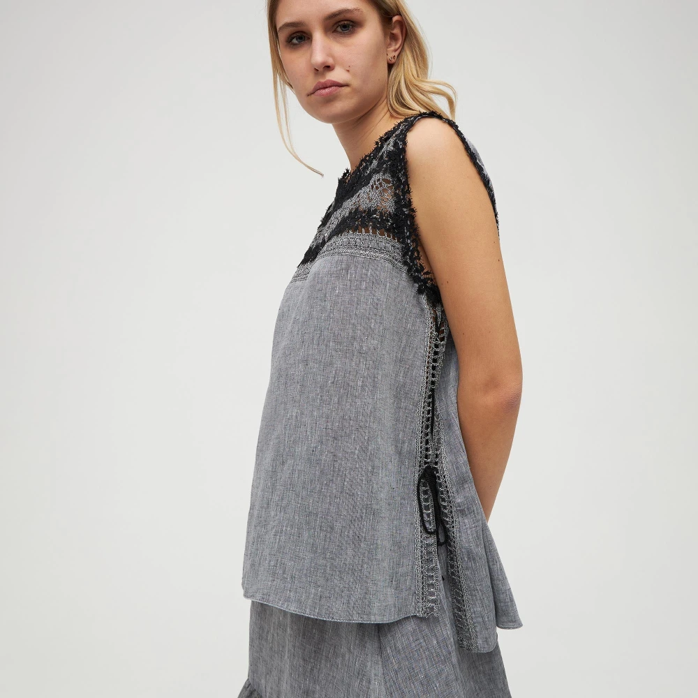 Ermanno Scervino Linnen top met kant Gray Dames