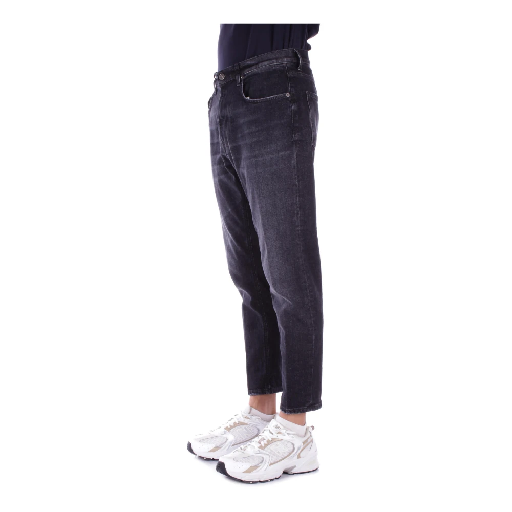 Dondup Zwarte Logo Jeans Knopen Rits Zakken Black Heren