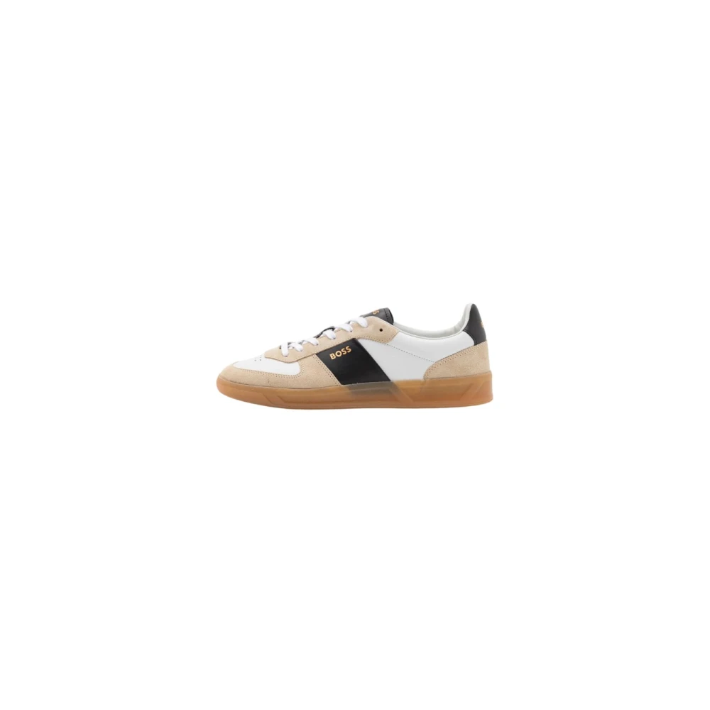 Hugo Men's Beige Classic Leather Sneakers Round Toe