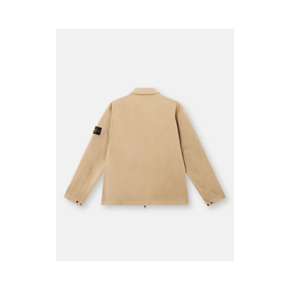 Stone Island Stretch Cotton Satin Overshirt Beige Heren