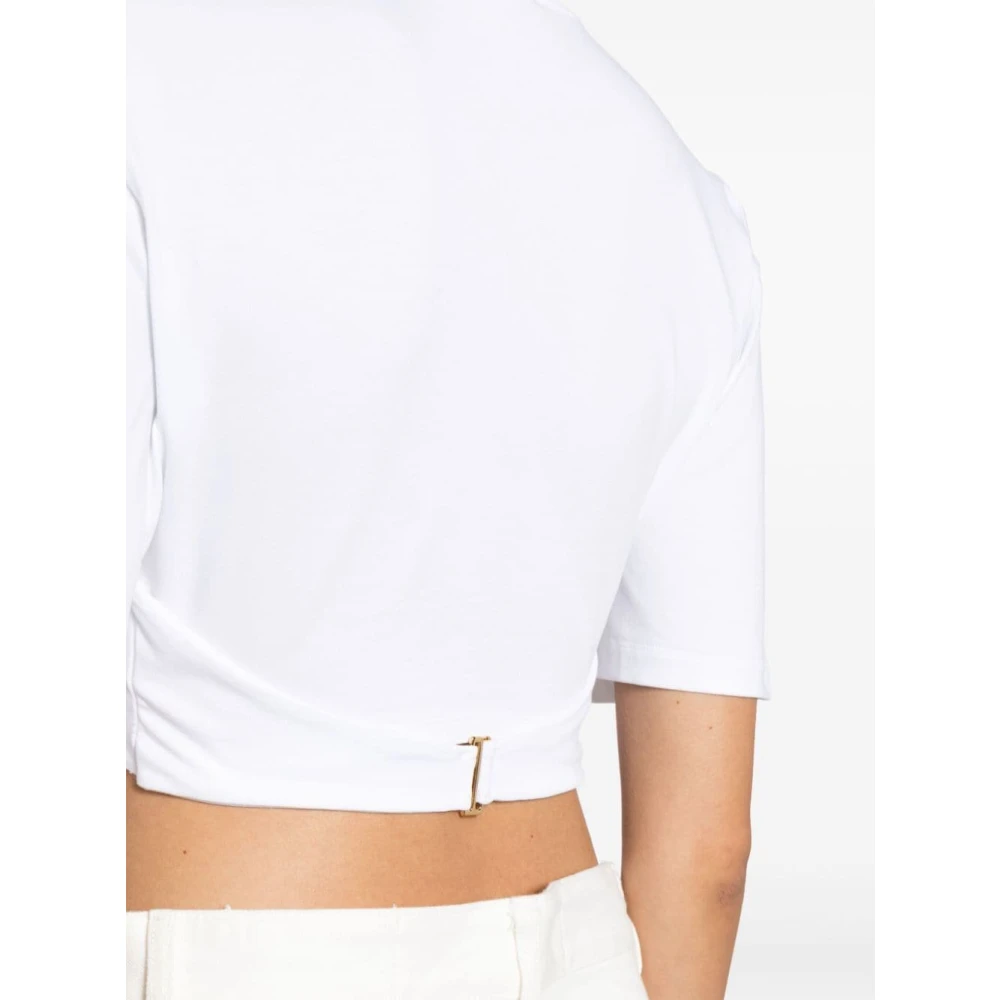 Jacquemus Wit Gedrapeerd Detail Crew Neck T-shirt White Dames